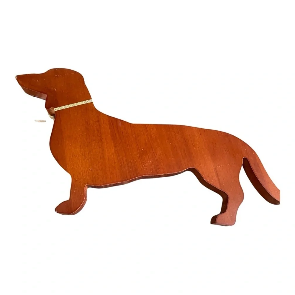 Dachshund Dog Dinner Wooden Charcuterie Platter with Brandani Inox Cheese Knife.